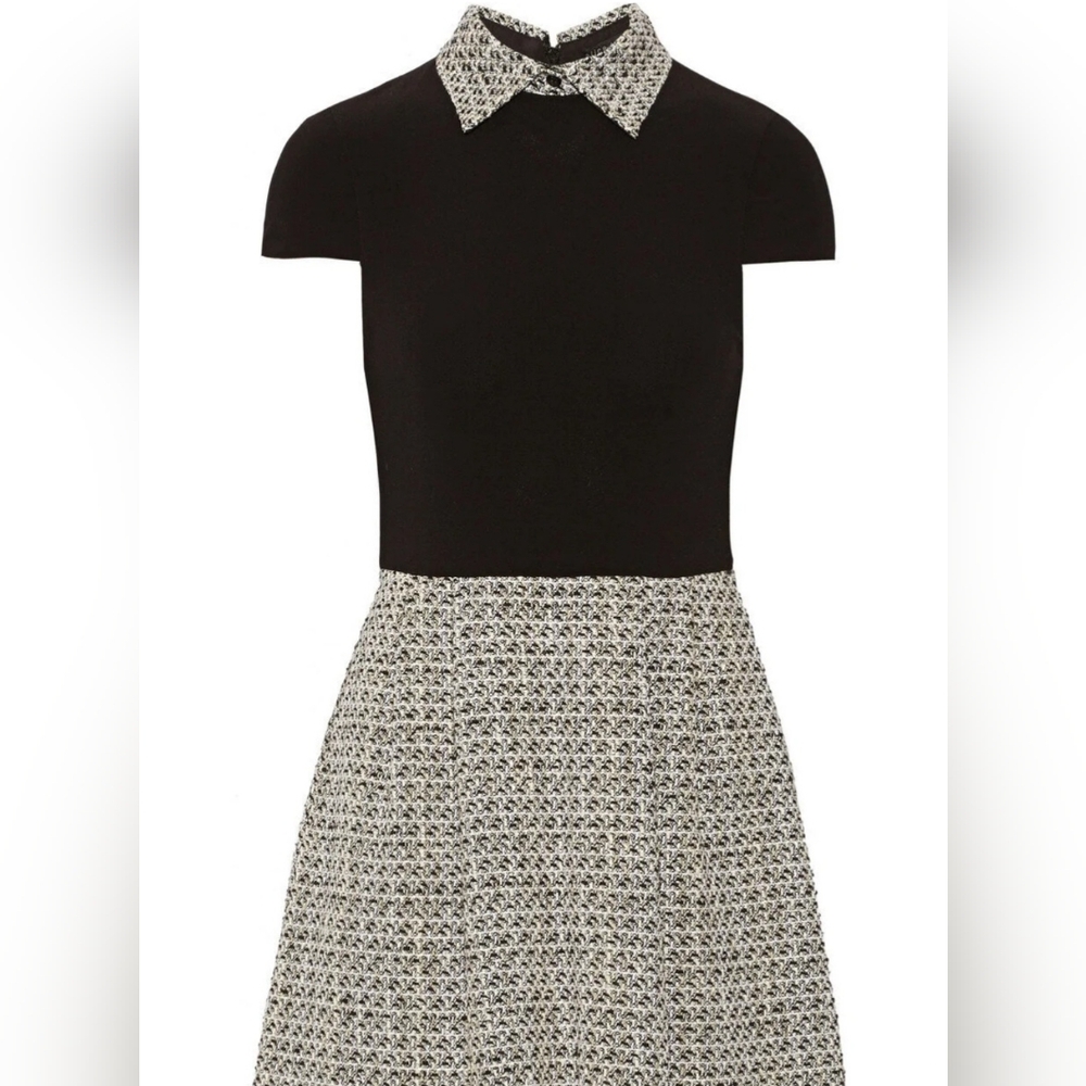 RARE Alice + Olivia Black and White Tweed Collar Fit-and-Flare Dress - Picture 8 of 8
